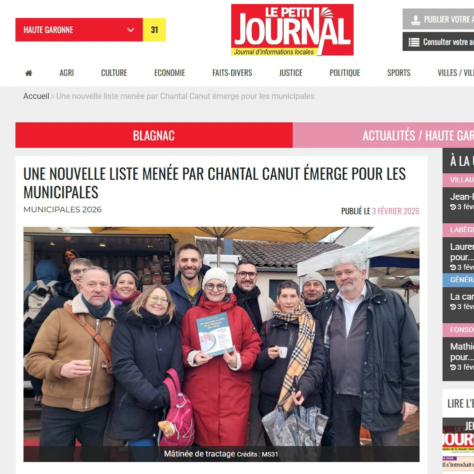 Article petit journal Chantal Canut municipales Blagnac 2026